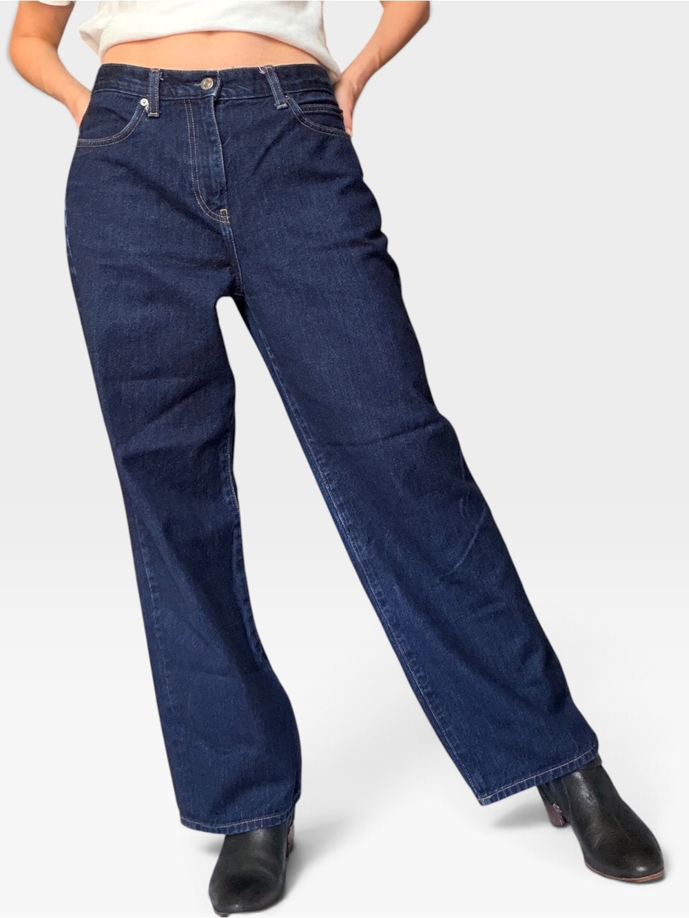 Uniqlo Classic Dark Indigo Wide-Leg High-Rise Jeans Sz 28